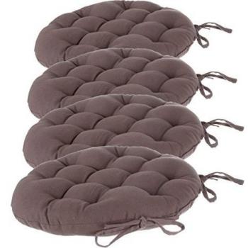 Lote de 4 Cojines redondos para silla con amarres - Diámetro 40 cm - Acolchados y 100% algodón - Color MARRÓN TOPO