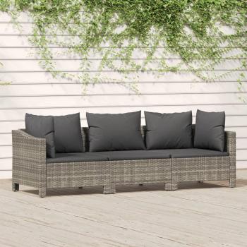 vidaXL 3-Piece Grey Poly Rattan Garden Lounge Set with Cushions