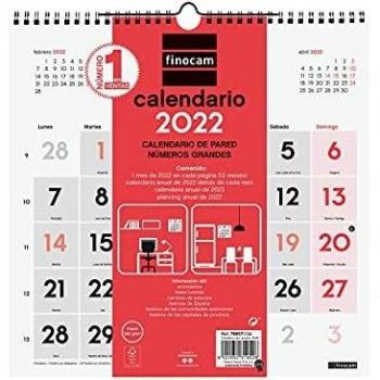 Finocam - Calendario 2022 30X30 - 300x300 mm Neutro de Pared Números Grandes Español