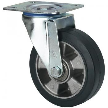 Rueda giratoria Alex 2-2678 de 250 mm con cojinete de bolas y base de aluminio y goma negra elástica