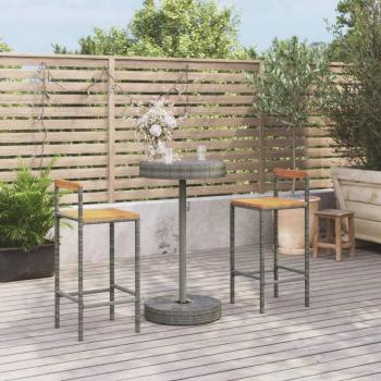 3 Piece Garden Bar Set Grey Poly Rattan & Solid Wood Acacia