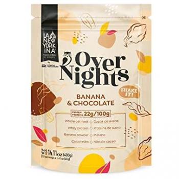 Copos de Avena con Banana y Chocolate (Overnight) 400 g - La Newyorkina, Gachas de Avena con Proteínas Naturales, Oatmeal para Batidos, Porridge Vegetariano para Desay