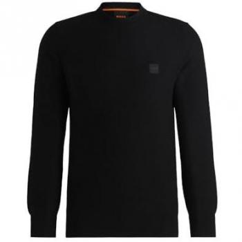 Suéter de punto BOSS ORANGE Anion_S con badge BOSS, color negro, talla S, ajuste regular