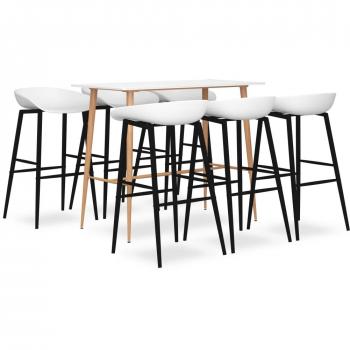 Set de Bar 7 Piezas Blanco - Diseño Moderno, Construcción Robusta, Asientos Cómodos, Ideal para Hogar, Jardín, Bar y Restaurante