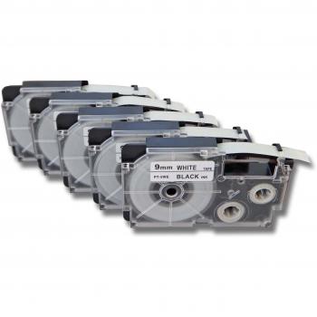 vhbw 5 x Casete de cinta cartucho 9mm para Casio CW-L300, KL-100E, KL-120, KL-1500, KL-200E, KL-300, KL-60 por Casio XR-9WE1, XR-9WE.