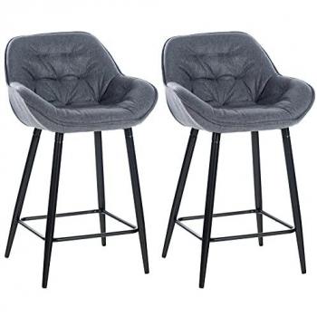 Set de 2 Taburetes de Bar con Reposapiés en Tela Gris Gibson