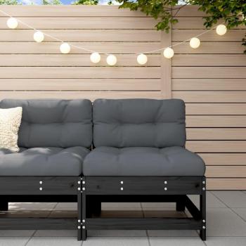 vidaXL Sofá central con cojines de madera maciza de pino negro