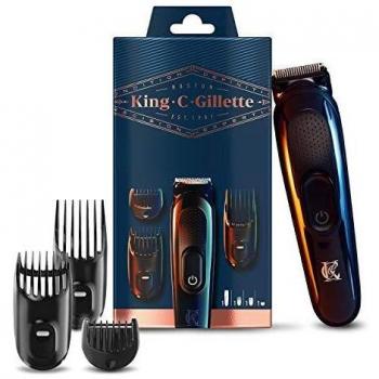 Gillette King C. Kit de recortadora de barba inalámbrica para hombre con hojas siempre afiladas y 3 peines intercambiables