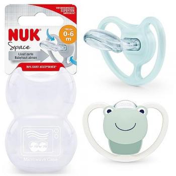 Chupetes NUK Space de Silicona para 0-6 meses con Ventilación Adicional para Pieles Sensibles - 2 Unidades (Rana y Arcoiris)