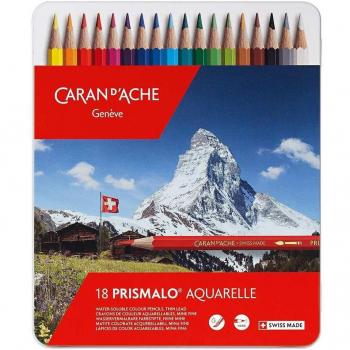 Caran d'Ache Prismalo Aquarelle - Lápices de colores acuarelables en caja metálica, set de 18 colores surtidos