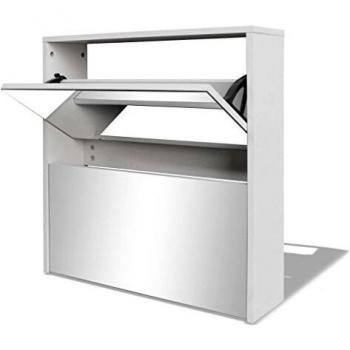 vidaXL Mueble Zapatero 2 Capas con Espejo Organizador Mobiliario Salón Dormitorio Sala de Estar Almacenamiento Entrada Blanco 63x17x67 cm