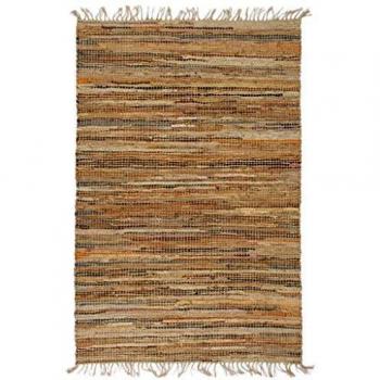 SengentoStyle Vloerkleed chindi handgeweven 190x280 cm leer jute tan