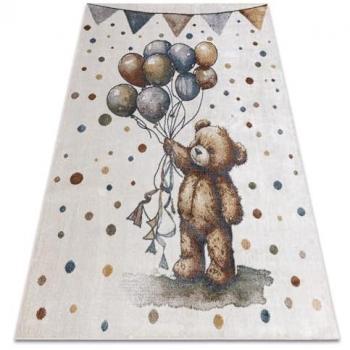 Alfombra Bono 9614 Oso, globos crema / gris claro multicolour 180x270 cm, Pila Corta, Niños, Sala de Estar, Habitación Juvenil, Habitación Infantil, Dormitorio