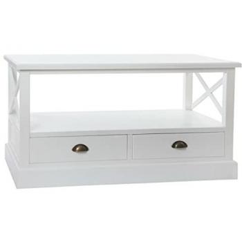 Mesa de Centro DKD Home Decor Blanco Madera con un hueco y 2 cajones inferiores (108 x 48 x 56,5 cm)