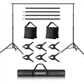 Neewer Foto Estudio Sistema de Soporte de Fondo, Soporte de Fondo Ajustable de 10ft/3m, 7ft/2.1m de Ancho y Alto con 4 Barras Transversales, 6 Abrazaderas de fondo, 2 Bolsas de Arena y Transporte