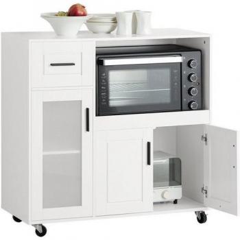 Aparador Auxiliar de Almacenamiento para Microondas con Ruedas, 3 Puertas y 1 Cajón, 88,5 x 40 x 89 cm, Blanco FSB78-W