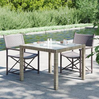 Mesa de jardín 90x90x75cm vidrio templado y polyrattan gris