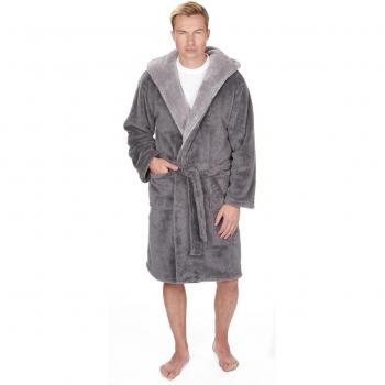 Pierre Roche Snuggle con capucha forro polar Supersoft bata albornoz gris gris XXXXX-Large