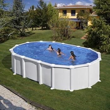 Piscina Ovalada de Acero Blanco Gre Haiti 610 x 375 x 132 cm con Depurador y Escalera