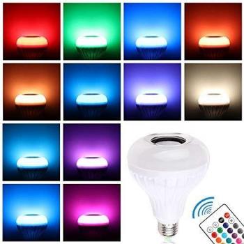 Winbang Bombilla Altavoz Bluetooth, E27 7W Música LED RGBW Luz de Altavoz Cambia de Color Lámpara con Mando a Distancia, Hogar Fiesta Navideñas Decoraciones