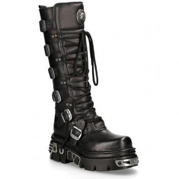 New Rock 272-S1 Knee High Black Leather Gothic Boots EU46
