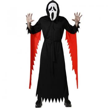 Disfraz de Fantasma Asesino para adultos - Incluye túnica larga negra con capucha, máscara de fantasma, detalles en sangre falsa, talla única para adultos