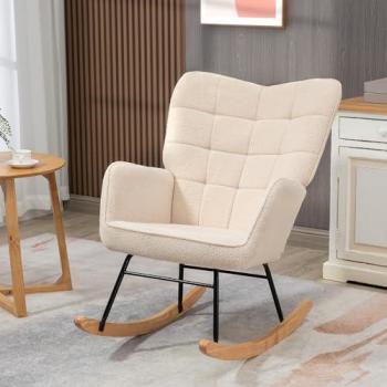 Mecedora HOMCOM con patas de madera de haya y marco de acero, para lactancia, carga 120 kg, color beige, dimensiones 71 x 98 x 101 cm