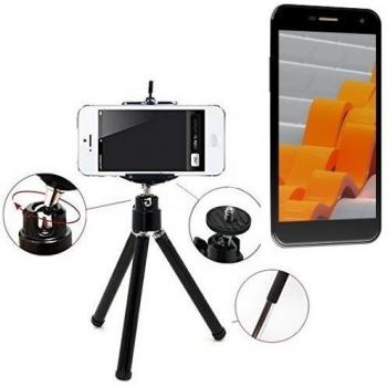 Smartphone trípode / soporte móvil / trípode como para Wileyfox Spark +. Trípode de aluminio / trípode con soporte para el teléfono móvil, universal para todos los teléfonos inteligentes y las cámaras comunes. De color negro. Aferrarse trípode a