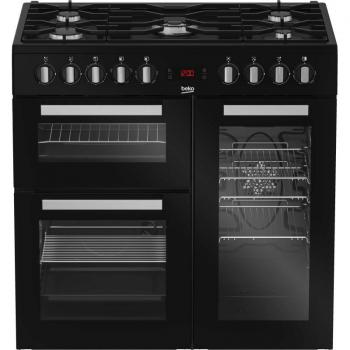 Cocina Mixta de 170L con 5 Fuegos y Doble Horno BEKO PS235315DB, Clase A, 90cm Negra