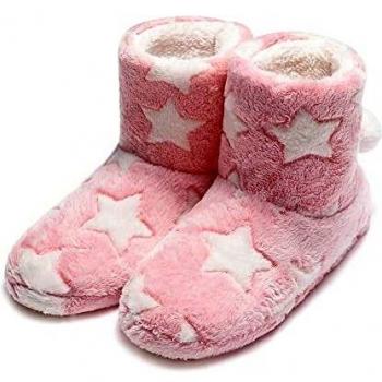 Zapatillas de Estar por casa Bootie Estrellas Lindo Peluche Mujer Rosado, 36/37 EU
