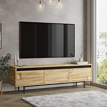 Mueble de TV Luvio con Patas de Metal 160 cm en Fieltro Negro