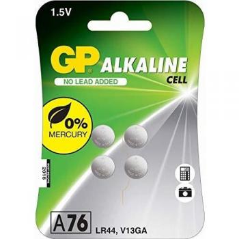 Pilas alcalinas de botón GP A76/LR44 1.5V, paquete de 4