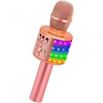 Micrófono Inalámbrico de Karaoke Bluetooth BONAOK con Luces LED Controlables, Máquina Portátil de Karaoke, Altavoz, regalo de Cumpleaños, Juguete de Viaje para Android/iOS/PC