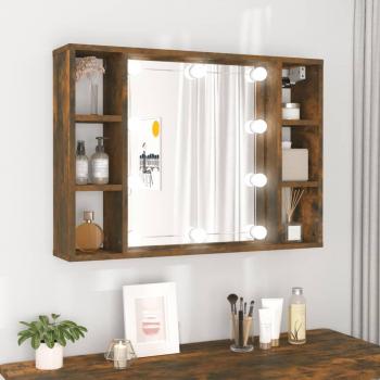 Mueble de espejo con LED color roble ahumado 76x15x55 cm