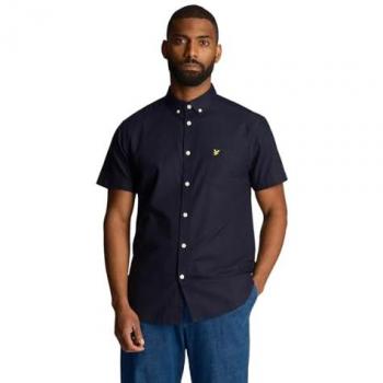 Lyle & Scott Men's Dark Navy Cotton Short Sleeve Oxford Shirt - Size Large