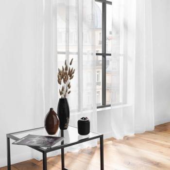 Cortina Lissea con Anillas 140x240 cm - Voile Sablé Blanco, Poliester Transpirable, Fácil Instalación y Lavable