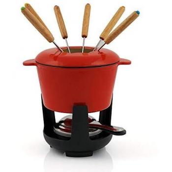 Set de fondue de hierro fundido esmaltado rojo de 13 piezas para 6 personas, capacidad 1 L - BBQ-Toro