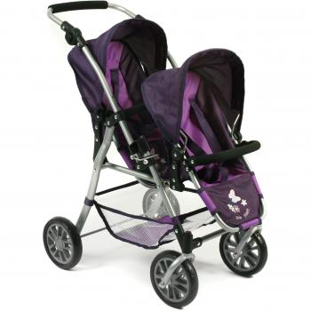 Tándem-Buggy para Muñecas Twinny Ciruela con Ruedas Delanteras Giratorias