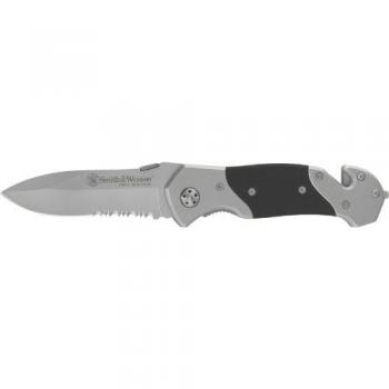 Smith & Wesson SWFRS 1st Response Liner Lock Folding Knife with Partially Serrated Drop Point Blade, Stainless Steel and G10 Handle, ComboEdge