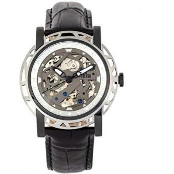 Reign Stavros Automatic Skeleton Leather Strap Watch - Charcoal Stainless Steel
