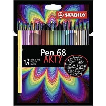 STABILO Pen 68 ARTY Estuche de Rotuladores Punta Media 1mm Tinta a Base de Agua Capuchón Ventilado Colores Surtidos Pack de 18