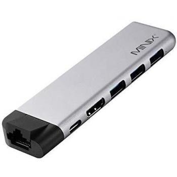 MINIX Neo C-D Pro Adaptador multipuerto USB-C Pro para Apple MacBook Air y Pro, Conectores HDMI, USB 3.0, Lector de Tarjetas Micro SD, Lector de Tarjetas SD, USB-C, Gris Espacial