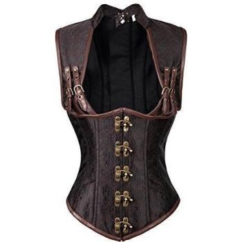 Charmian Women's Steampunk Steel Boned Gothic Vintage Brocade Underbust corsé Vest Plus Size Brown XXXXXX-Large