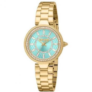 Just Cavalli Glam Chic Women's Analog Watch - Yellow Gold Strap, Turquoise Dial