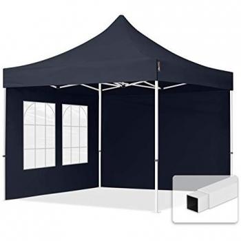 Gazebo Plegable TOOLPORT 3x3m de Acero con 2 Paneles Laterales y Ventanas Rectangulares, Color Gris Oscuro