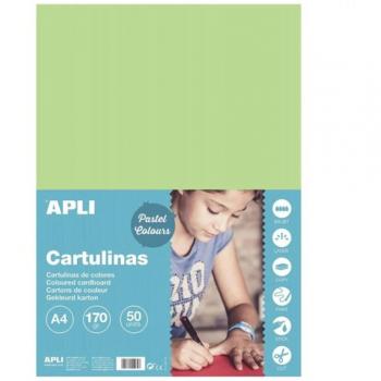 Cartulina APLI verde claro A4 170g 50 hojas