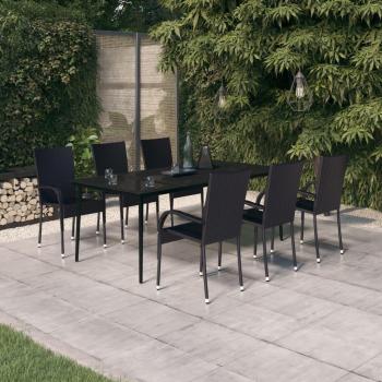 7-Piece Black Garden Dining Set with Cushions