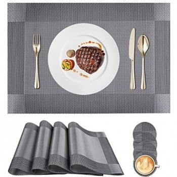 Mantel Individual [Juego de 4] Mantel Individual PVC, 4 Salvamanteles Individuales + 4 Posavasos, Lavable, Impermeable, Resistentes al Calor, Antideslizantes, para Casa, Comedor, Cocina