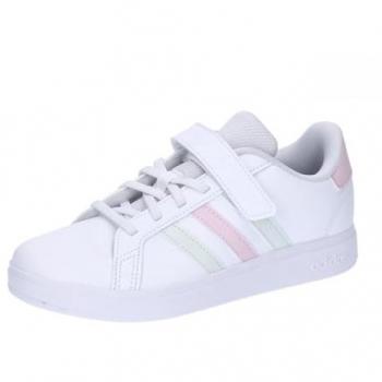 Zapatillas adidas Grand Court 2.0 infantil blanco, características: diseño clásico, cierre de velcro, color FTWR White/Crystal Jade/Clear Pink, disponible en talla 33 y otras tallas infantiles