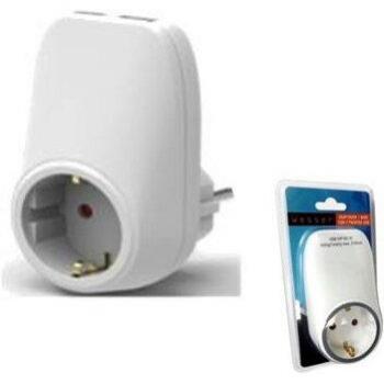 Enchufe adaptador 1 base + 2 USB Blanco Asein